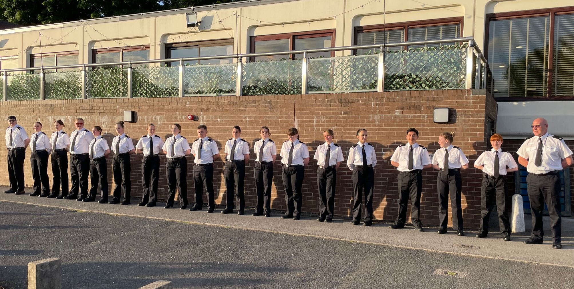 South Yorkshire Police Cadets lined up against a wall