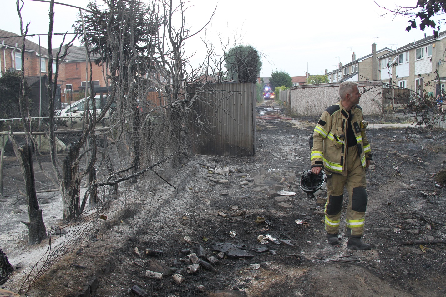 A firefighter in a housing estate in South Yorkshire