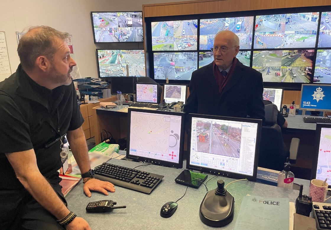 Dr Alan Billings stood in the CCTV room in Doncaster